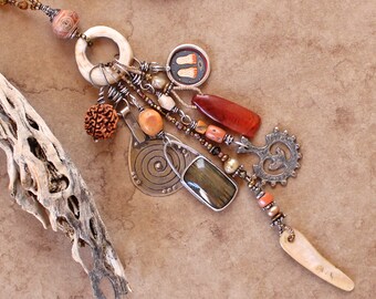 Rich Talisman Necklace + Ancient Beads and Coral + Antique Moroccan Silver + Ethnographic + Sacred Amulets + Blessings + OOAK + Handmade