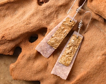 Layered Bronze, Sterling Silver and Polymer Clay Earrings + Reversible + Sand + Archaic + OOAK + Desert Style + Long Earrings + Migrations