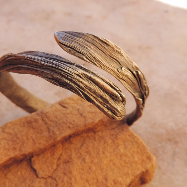 Spiral Wrap Sterling Silver PMC Weathered Juniper Wood Texture Adjustable Bracelet