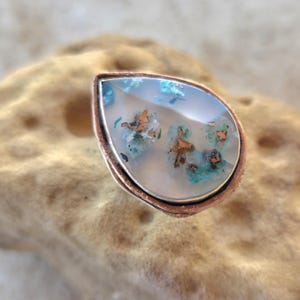 Confetti Chrysocolla Sterling Silver and Copper Ring, Adjustable Size 7