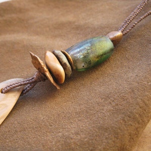 Hand Polished Mastodon Ivory Pendant with Basha Bead and image 5