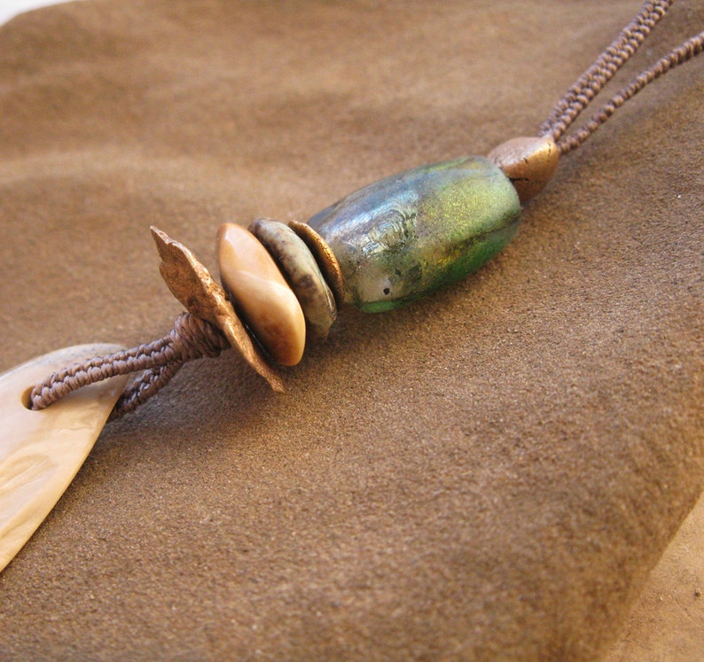 Hand Polished Mastodon Ivory Pendant with Basha Bead and image 5