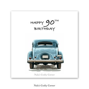 Digital 90th Birthday Card Gift, Vintage Car, Downloadable Card, AI Assisted Design-1403