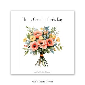 Digitale Happy Grand Mother's Day wenskaart boeket Grammy Nana Mimi Oma Lola Grams Nonna grappige downloadbare kaart AI Assisted Design-404