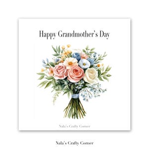 Digitale Happy Grand Mother's Day-wenskaart boeket Grammy Nana Mimi Oma Lola Grams Nonna grappige downloadbare kaart, AI Assisted Design-04