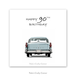 Digital 90th Birthday Card Gift, Vintage Car, Downloadable Card, AI Assisted Design-1503
