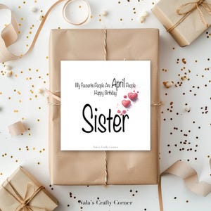 Carte de voeux numérique joyeux anniversaire soeur d'avril, coeurs Bestie Sis, belle-soeur belle-soeur, téléchargeable, conception assistée par IA-01
