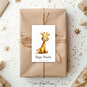 Tarjeta de felicitación digital de feliz lunes, jirafa, tarjeta descargable, diseño asistido por IA-02