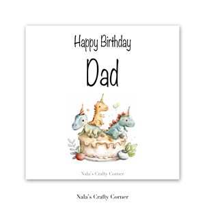 Digital Happy Birthday Dad Greetings Card, Dinosaur Cake, Daddy, Papa, Father, Pa, Sire Funny Card, Downloadable Card, AI Assisted Design-02