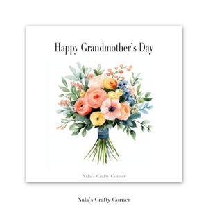 Biglietto di auguri digitale per la festa della nonna, bouquet, nonna, nonna, nonna, nonna, nonna, divertente, scaricabile, design assistito dall'intelligenza artificiale-204
