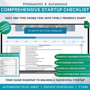 Startup Business Planner Checklist Excel Template Planning Spreadsheet for Entrepreneur Guide Business Launch Planner Progress Tracker Tool