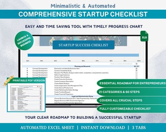 Startup Business Planner: Excel Checklist & Progress Tracker (Digital Download)