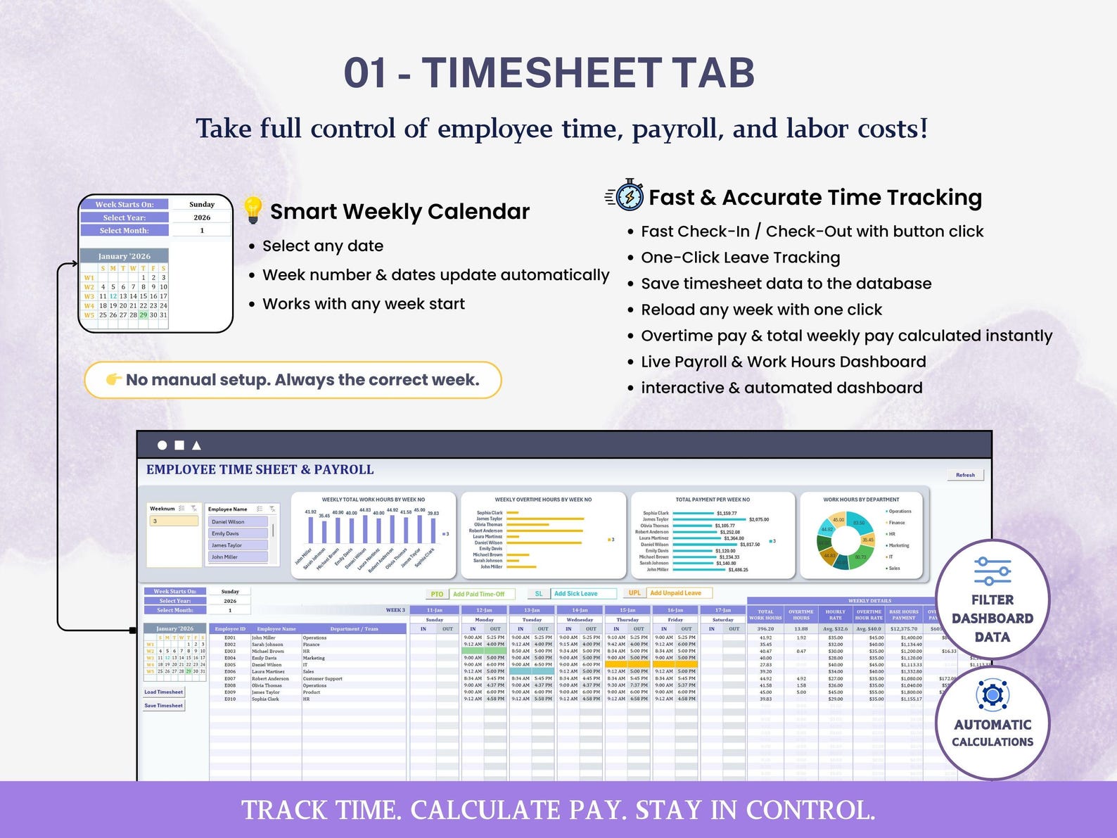 Timesheet For Tracking Module Employee Timesheet Excel Dashboard Detailed Time Sheet Tracking ...