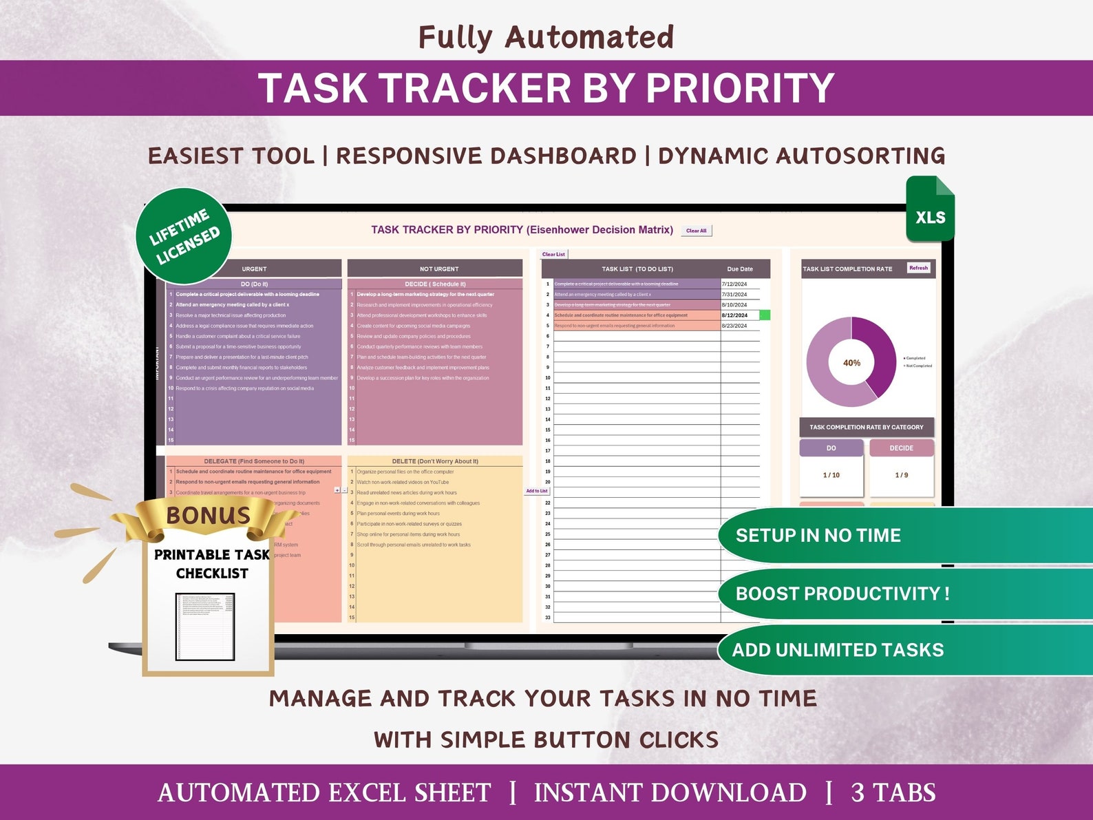 Eisenhower Matrix Task Tracker: Automated To-do List Excel Spreadsheet ...
