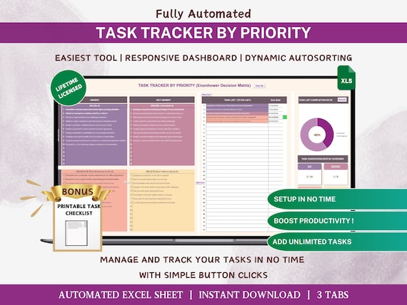 Eisenhower Matrix Task Tracker: Automated To-Do List Excel Spreadsheet