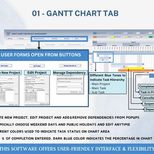 Automated Excel Spreadsheet for project management Gantt Chart template