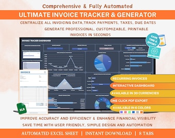 Invoice Tracker Excel Spreadsheet: Small Business Bookkeeping Dashboard with Payment Tracker