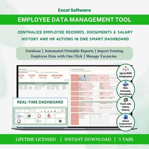 Employee Database HR Spreadsheet Excel Dashboard Template Staff Directory Software with Reporting
