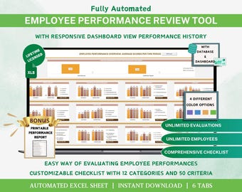 Employee Performance Review Template Human Resource HR Excel Dashboard Employee Review Customizable Checklist Staff Evaluation Report