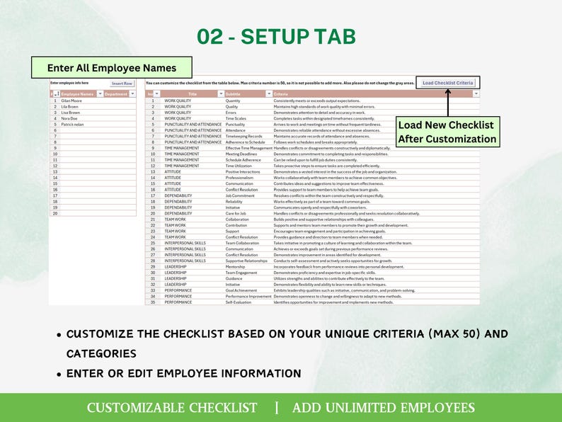 Business Management Software Performance Tracking Template HR Automation Employee Feedback System Customizable Tool Colors Lifetime License Included Printable PDF Reports