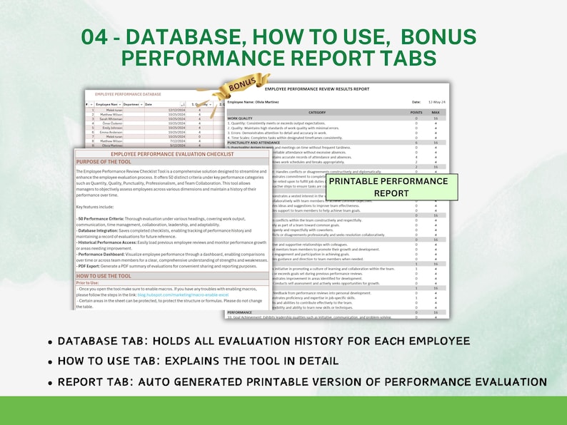 Employee Performance Review Template Human Resource HR Excel Dashboard Employee Review Customizable Checklist Staff Evaluation Report image 6