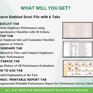 Excel Spreadsheet HR Automated Evaluation System Employee Assessment Dashboard Performance Report Generator Small Business HR Software Team Evaluation Spreadsheet Progress Tracker