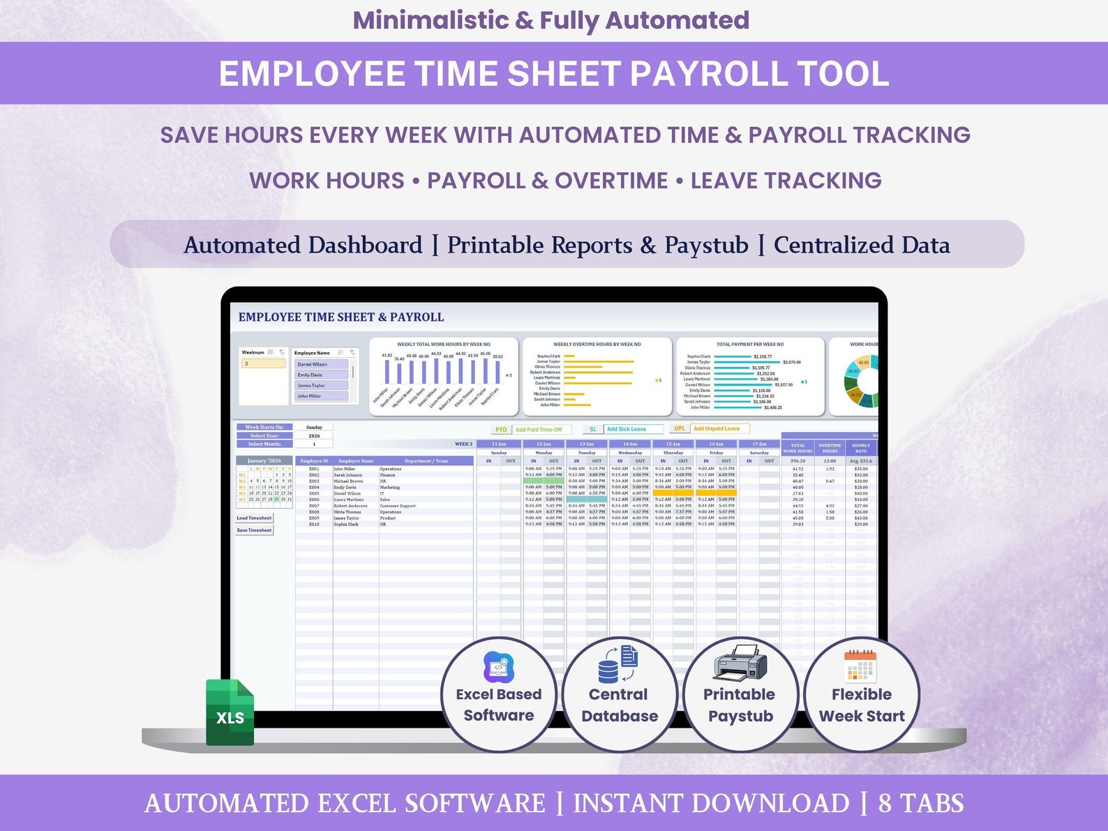Employee Timesheet Excel Dashboard Detailed Time Sheet Tracking ...