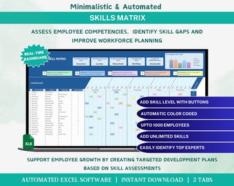 Employee Skills Matrix Excel Template | HR Planner Spreadsheet | Skills Gap Analysis