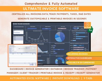 Planilha Excel para Controle de Faturas de Pequenas Empresas com Painel de Controle | Software de Contabilidade | Gerador de Recibos e Faturas