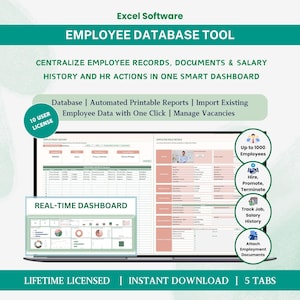 Employee Database HR Management Human Resource HR Templates Excel Dashboard - Multi License Software