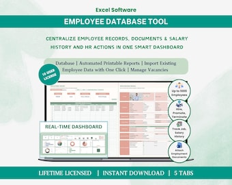 Database dei dipendenti, gestione delle risorse umane, modelli HR, dashboard Excel - Software con licenza multipla