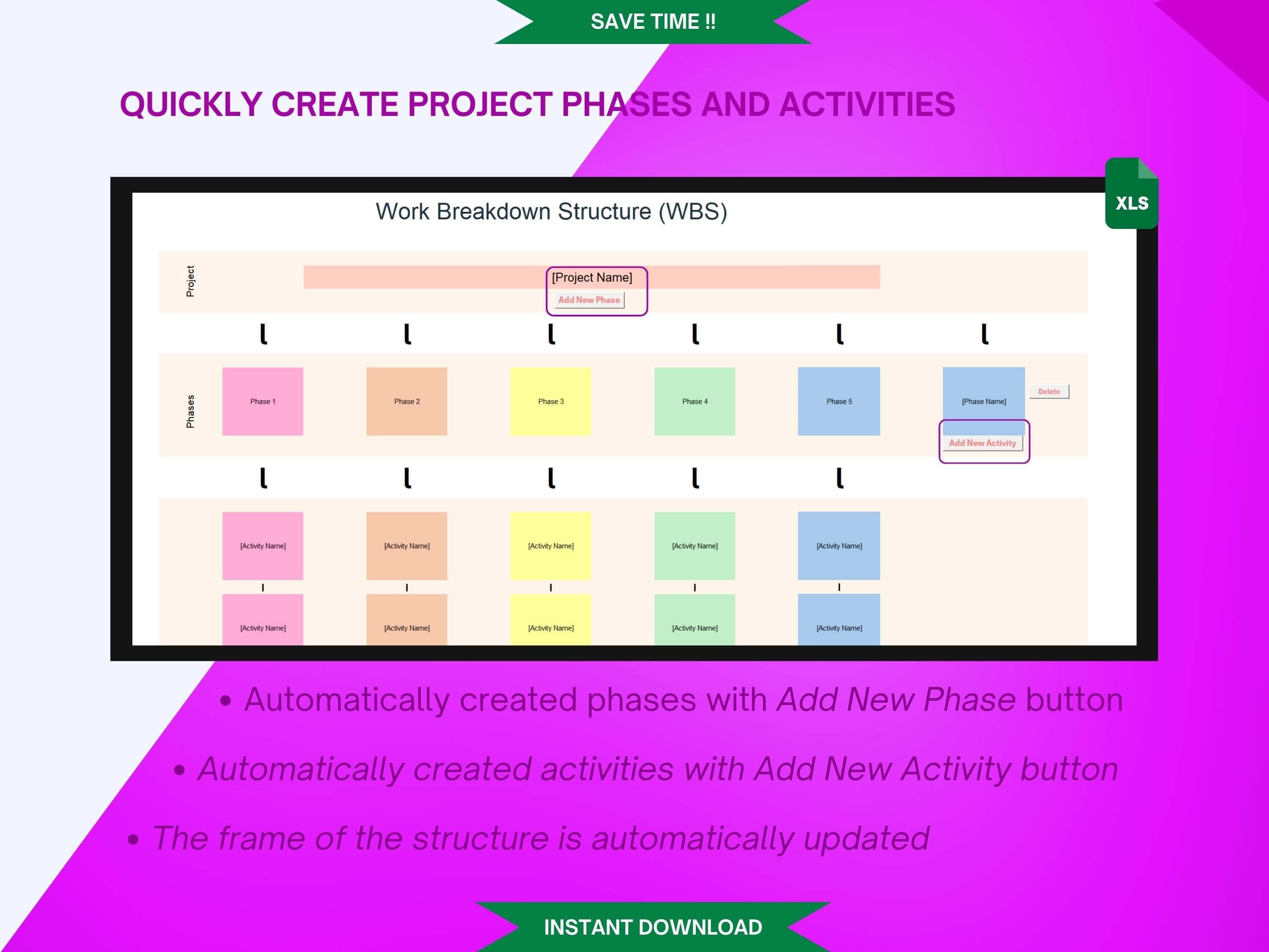 Work Breakdown Structure Excel Template | Automated Project Planning ...