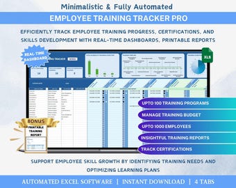 Training Tracker Excel Template Pro Trainings HR Dashboard Certification Tracker Spreadsheet Employee Log HR Training Matrix Planner Tool