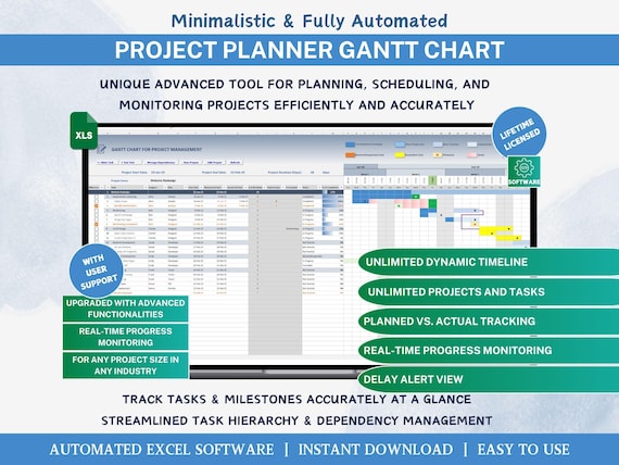 Gantt Chart Project Management Excel Template | Software for Small Business Planner Spreadsheet Project Timeline Task Tracker