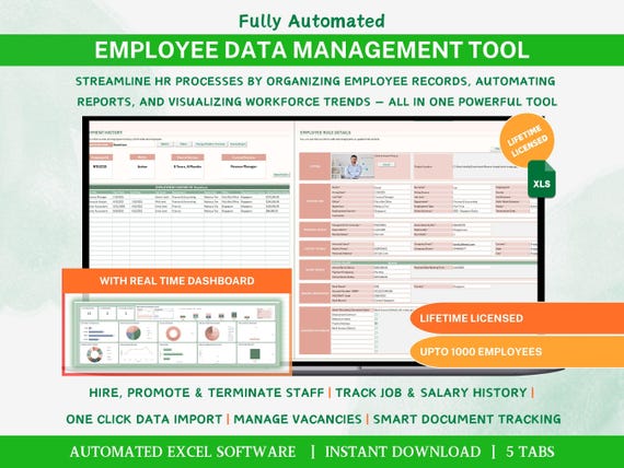 Employee Database HR Spreadsheet Excel Dashboard Template Staff Directory Software with Reporting
