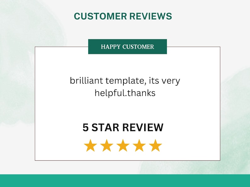 K&ouml;nnte beinhalten: Eine Kundenbewertung mit einer 5-Sterne-Bewertung. Die Bewertung lautet: "brillante Vorlage, sie ist sehr hilfreich. Danke".