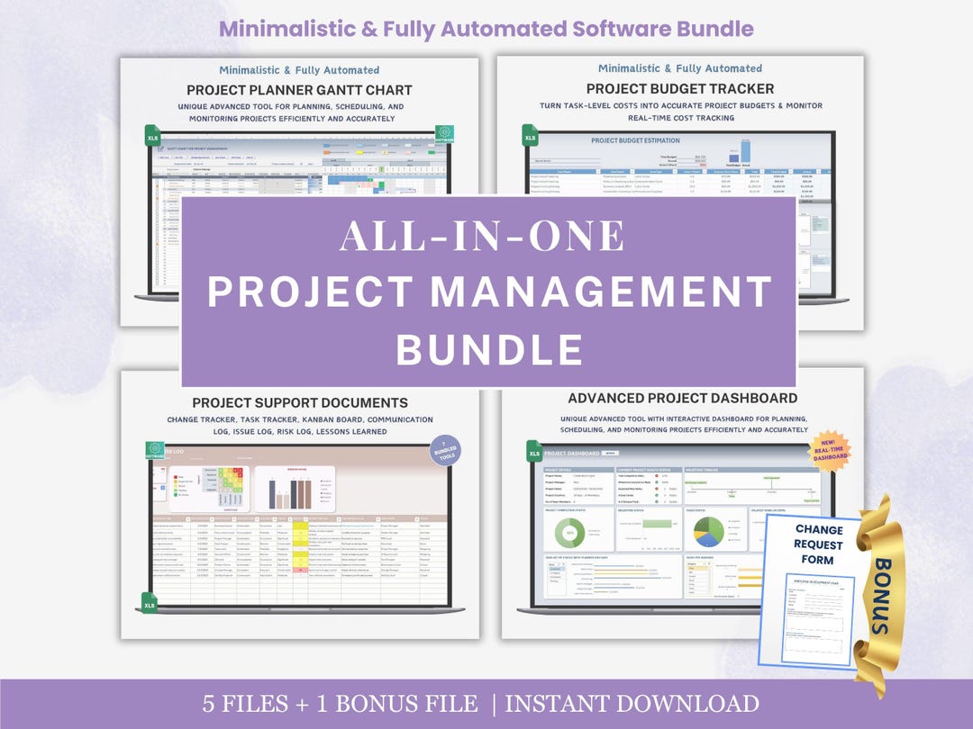 Project Management Excel Template Bundle Gantt Chart With Dependencies ...