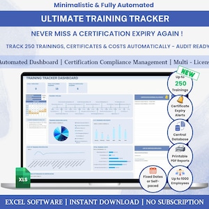 Employee Training Tracker Excel Dashboard with 250 Training Database Certificate Tracker HR Templates Training Matrix Spreadsheet