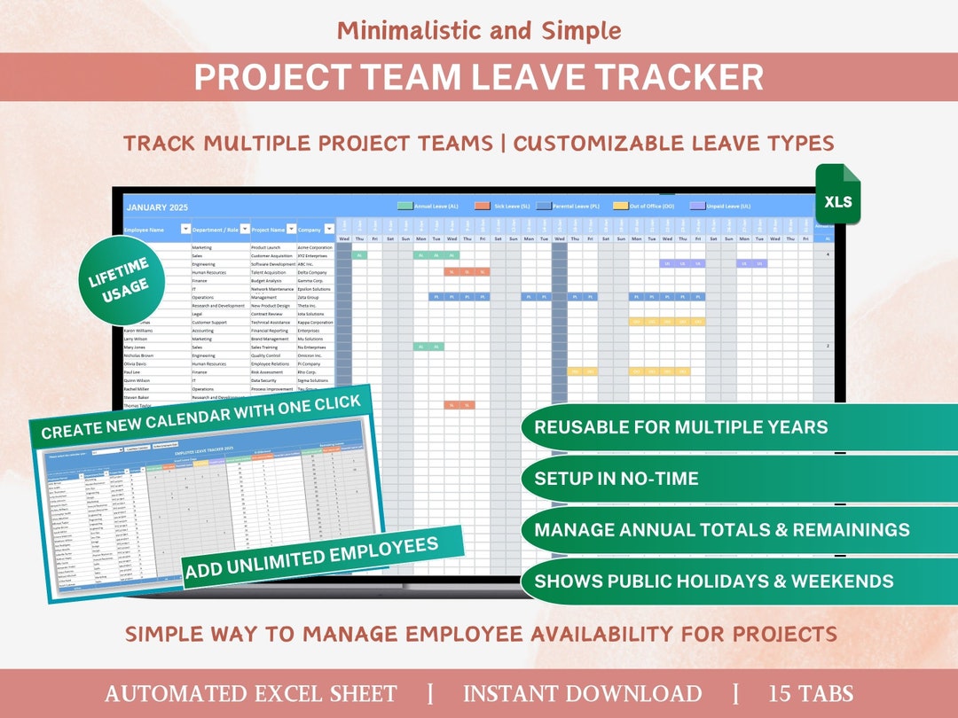 Project Management Employee Leave Tracker Excel Template | PTO Planner ...