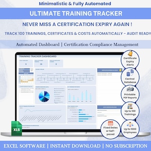 Employee Training Tracker Dashboard Ultimate Planner Excel Template Certification Tracker HR Templates Compliance Tracker