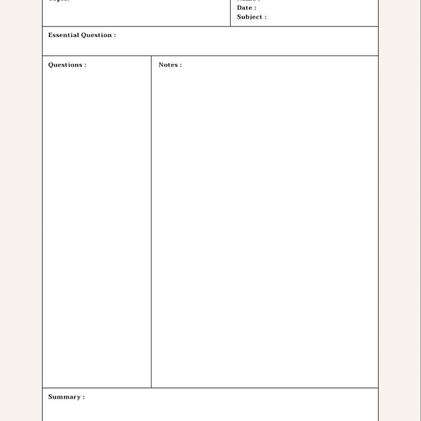 Cornell Notes Note Taking Template Goodnotes Cornell Downloadable - Etsy