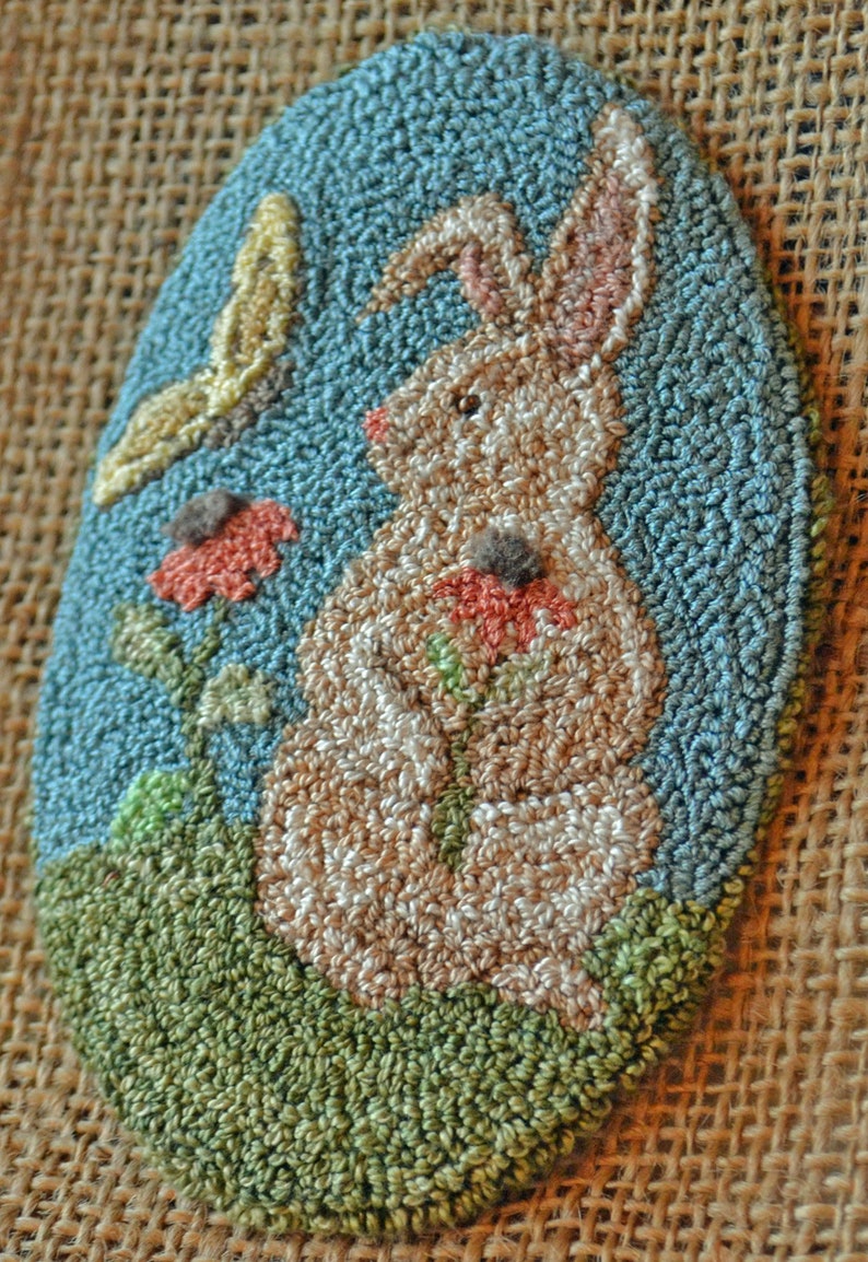 Valdani #8 threads DMC Instant DownloadPDF-A Bunny and Butterfly Oval 3 12 x 6 inches. punch needle #190323 various loop lenghths