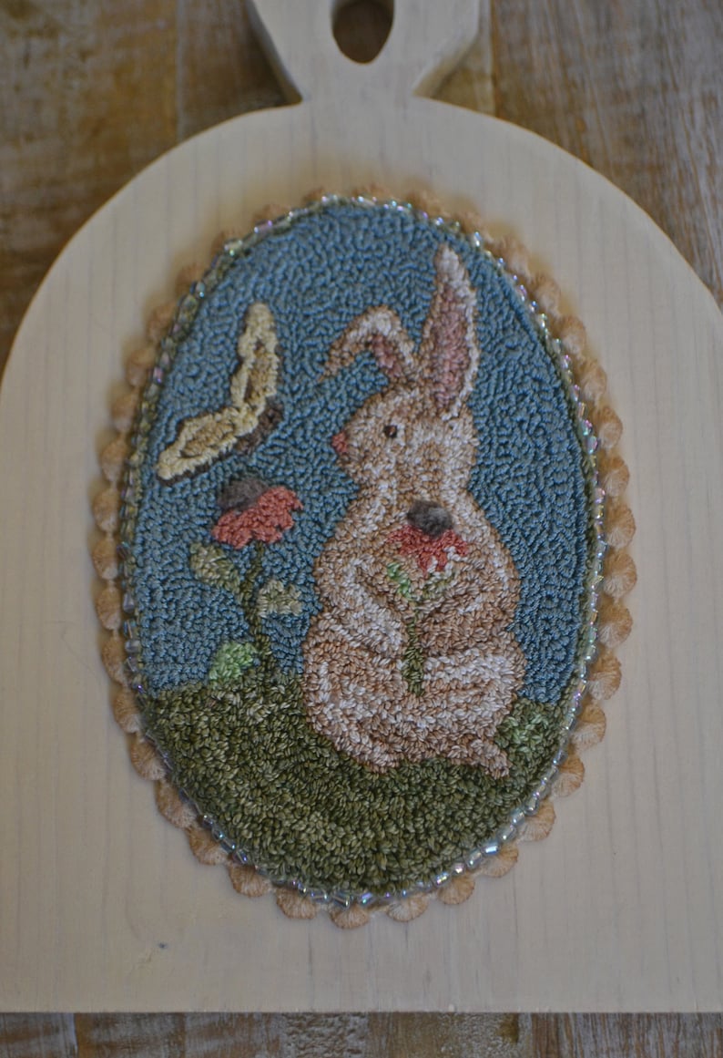 Valdani #8 threads DMC Instant DownloadPDF-A Bunny and Butterfly Oval 3 12 x 6 inches. punch needle #190323 various loop lenghths