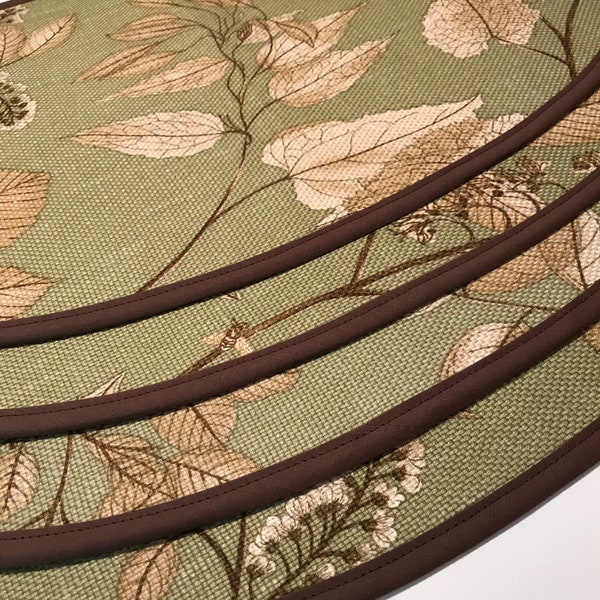 Wedge PlaceMats - Set of Two - Table Decor in Lydia Irwin Butterfly Insect Sage Green Leaf Vine Fabric by P Kaufmann