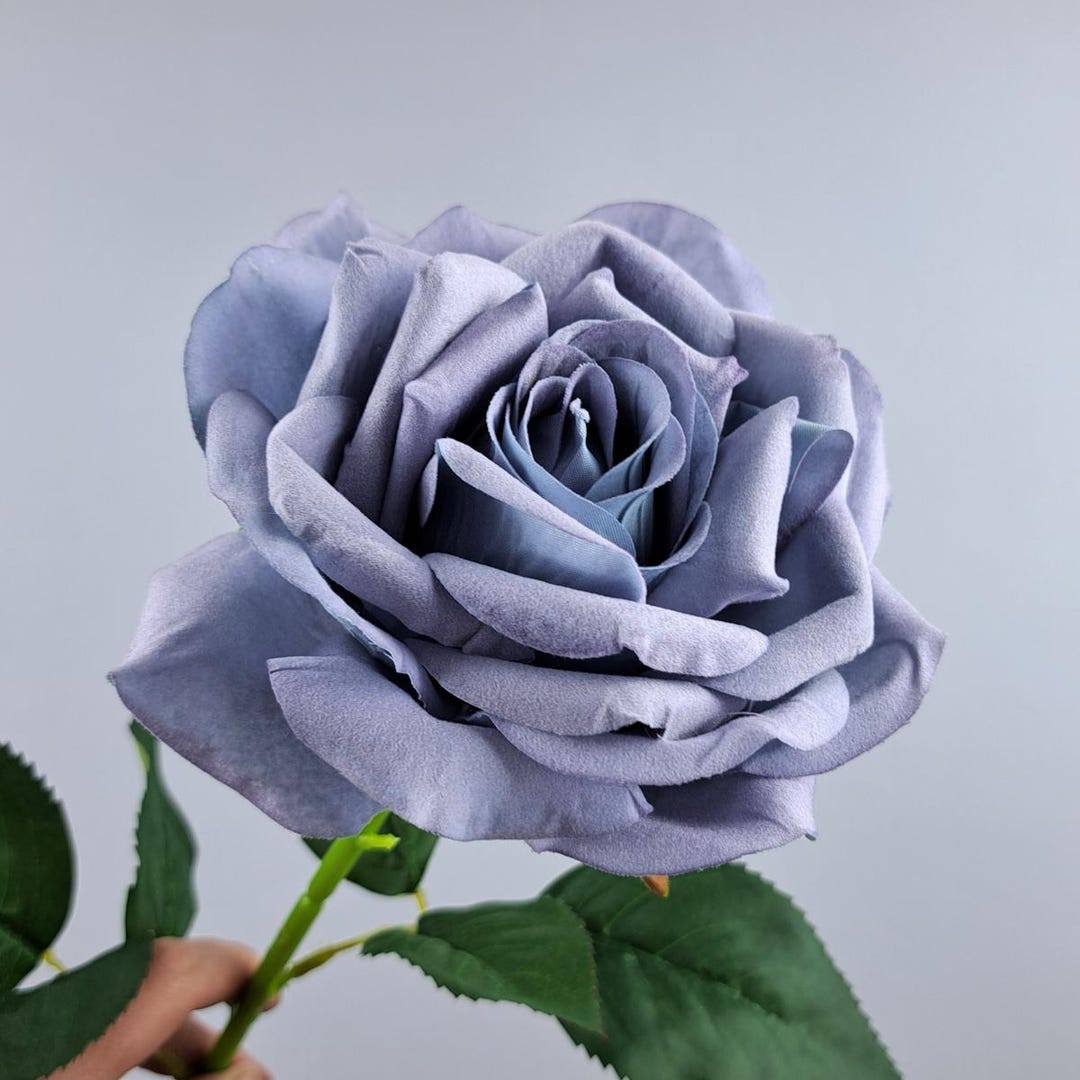 Steel Blue Artificial Rose, Large Faux Rose, Blue Artificial Flower ...