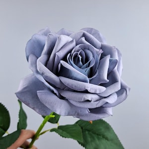 Steel Blue Artificial Rose, Large Faux Rose, Blue Artificial Flower, Wedding Bouquet Blue Roses, Long Stem Rose for Vase, Centerpiece Decor