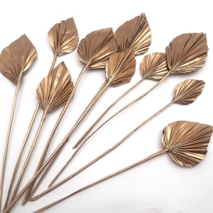 MINI Foglie di Palma Oro, Centrotavola per Matrimonio Essiccate, Foglie di Palma Dorate, Piccole Foglie Essiccate per Bouquet e Decorazione, Composizione Floreale Dorata
