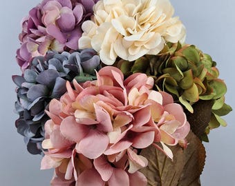 Hydrangea Faux Flowers, Large Artificial Hydrangea Bouquet, Everlasting Table Centerpiece, Fabric Hydrangea Flowers Stems for Vase & Decor