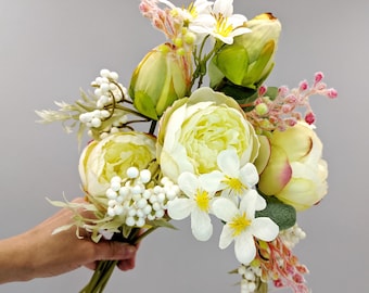 Bouquet di peonie avorio, bouquet di peonie artificiali, composizione di fiori di seta, peonie finte per matrimonio, centrotavola eterno con peonia