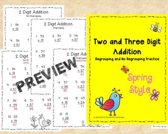 Two and Three Digit Addition | Regrouping and No Regrouping | Spring | Worksheets | 1st – 4th | Homeschool | Printable Worksheets | Math